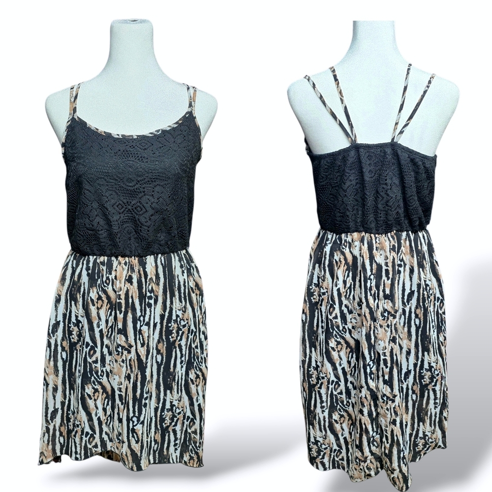 🔵No Boundaries Leopard Print Black Lace Spagetti Strap HighLow Midi Dress Small